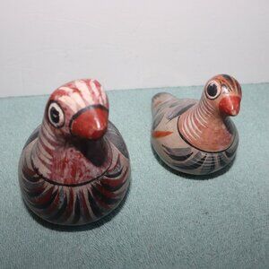 2 Mexican Hand Painted Tonala Ceramic Dove Bird Beautiful Unique Home Decor